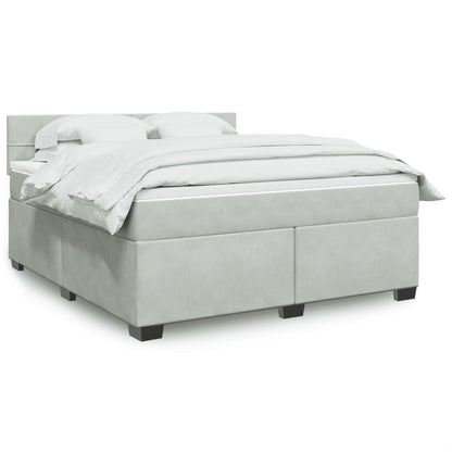 Box Spring Postel S Matrací Samet Světle Šedá
