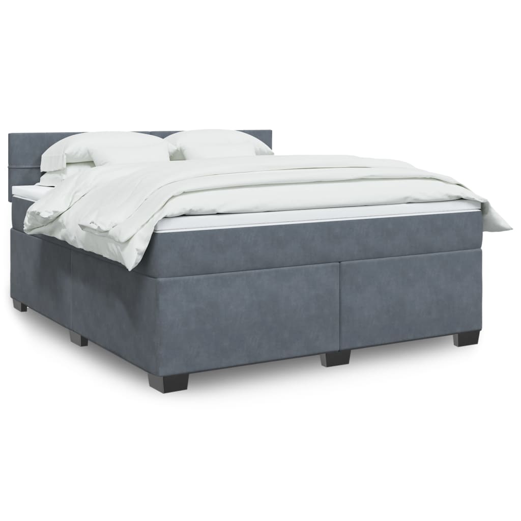 Box Spring Postel S Matrací Samet Tmavě Šedá