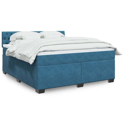 Box Spring Postel S Matrací Tmavě Samet Modrá