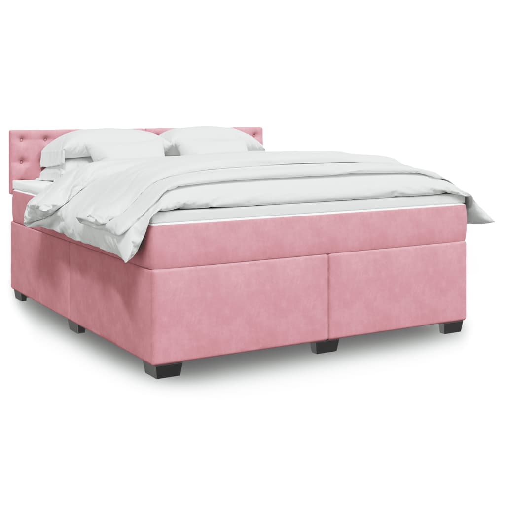 Box Spring Postel S Matrací Samet Růžová