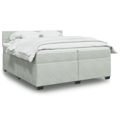 Box Spring Postel S Matrací Samet Světle Šedá