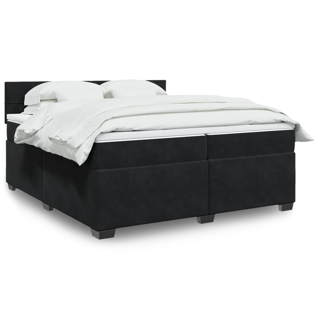 Box Spring Postel S Matrací Černá Samet Černá