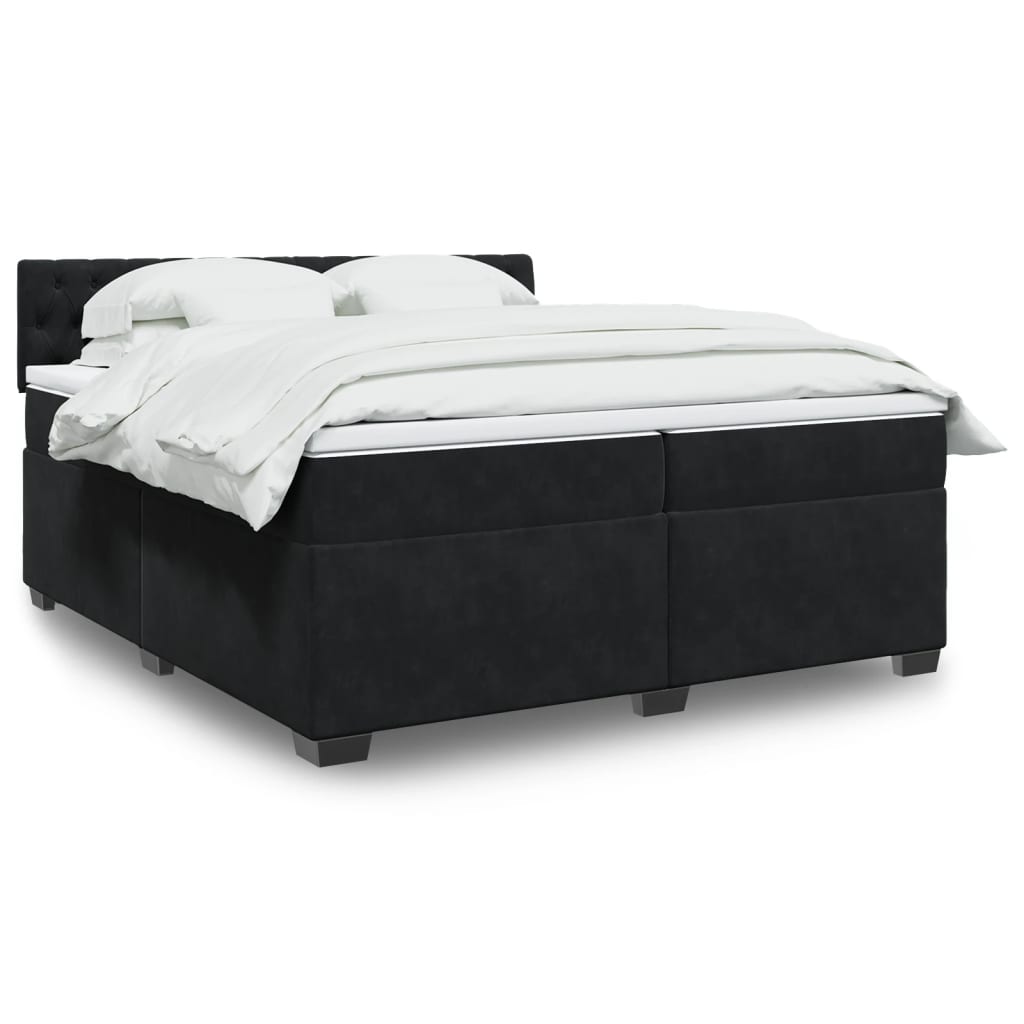 Box Spring Postel S Matrací Černá Samet Černá