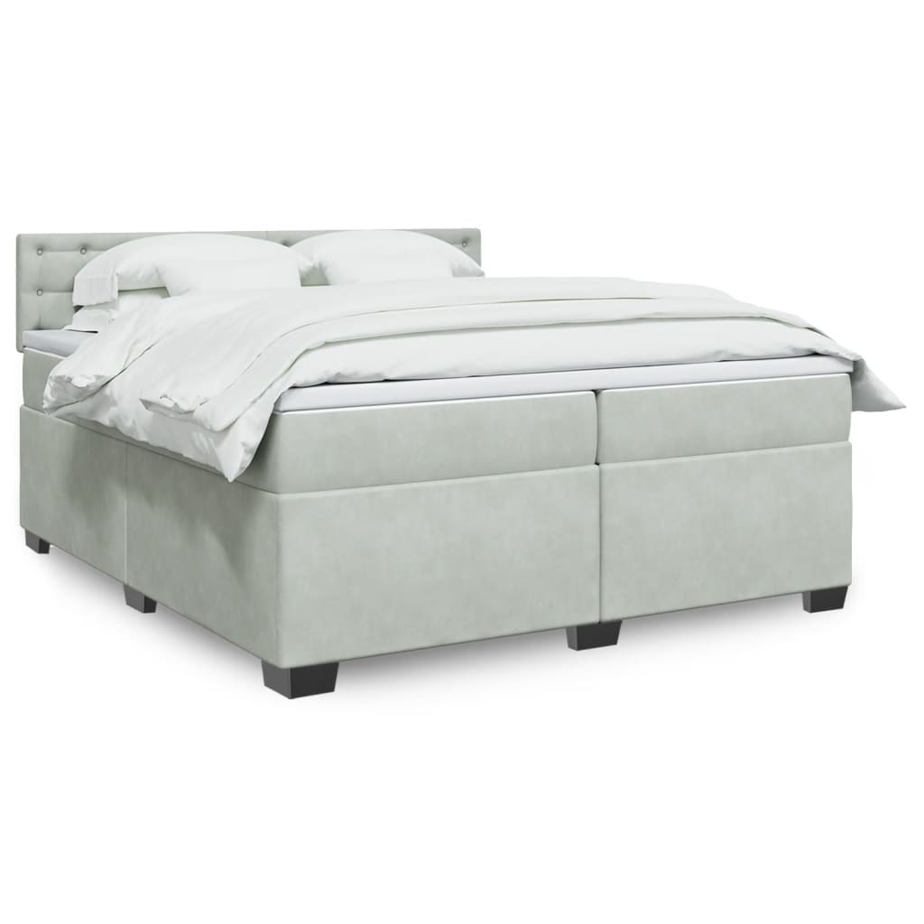Box Spring Postel S Matrací Samet Světle Šedá