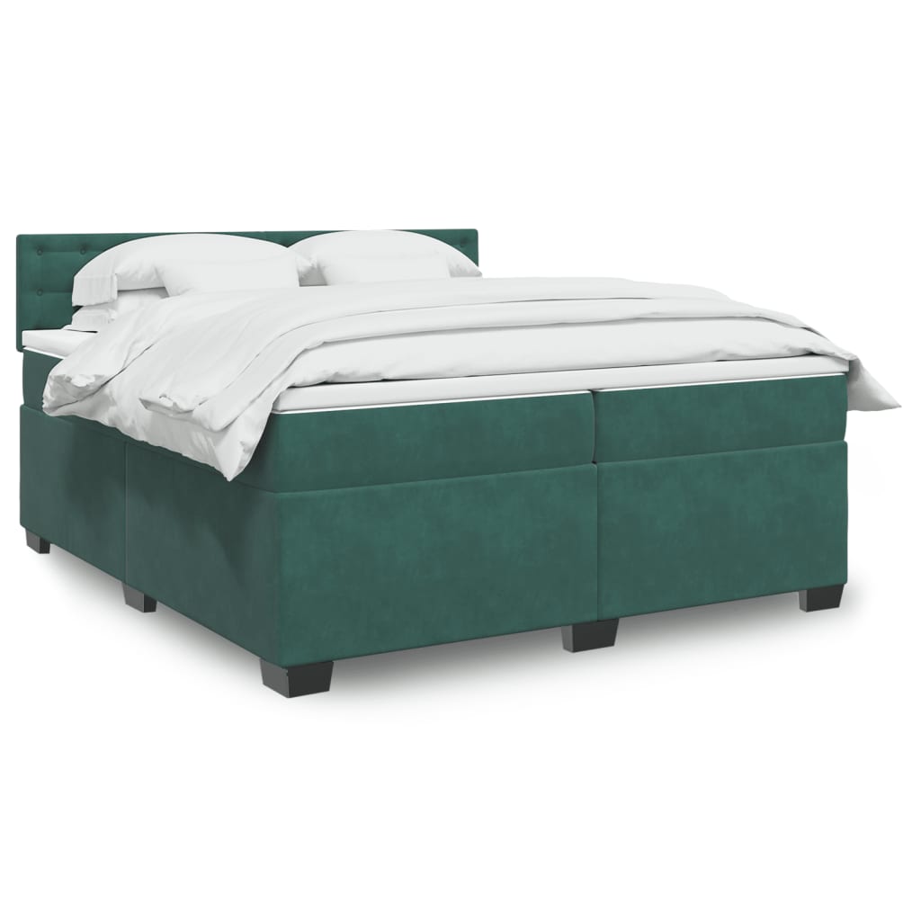 Box Spring Postel S Matrací Samet Tmavě Zelená