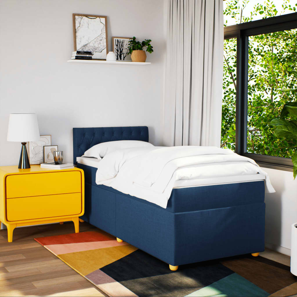 Box Spring Postel S Matrací Textil Modrá