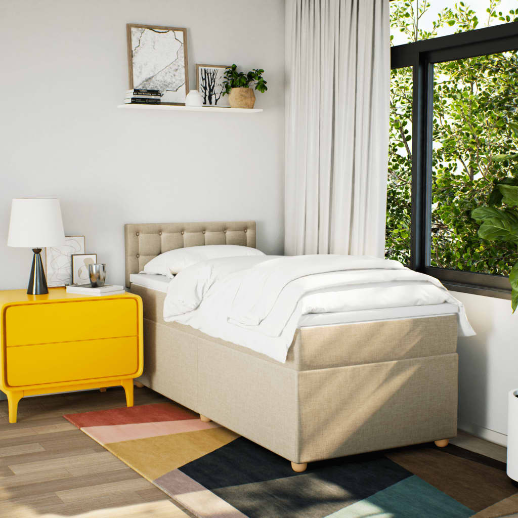 Box Spring Postel S Matrací Textil Krémová