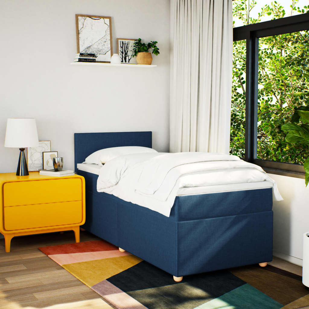 Box Spring Postel S Matrací Modrá 100 X 200 Cm Textil