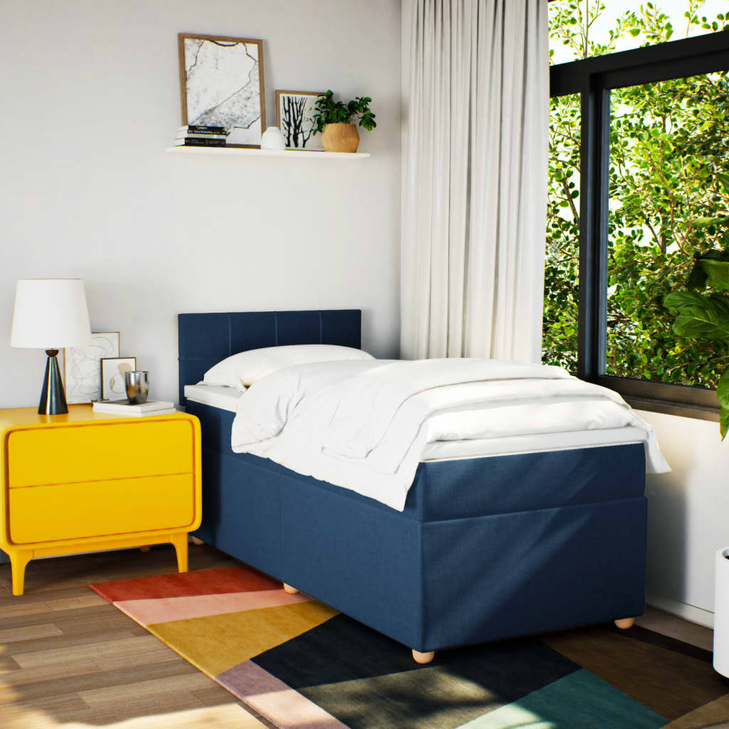 Box Spring Postel S Matrací Modrá 100 X 200 Cm Textil