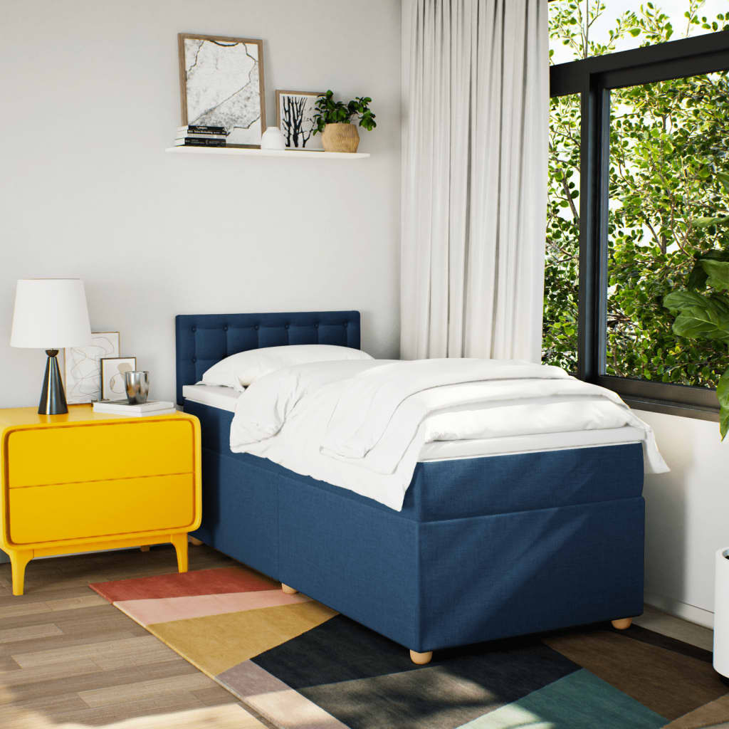 Box Spring Postel S Matrací Modrá 100 X 200 Cm Textil