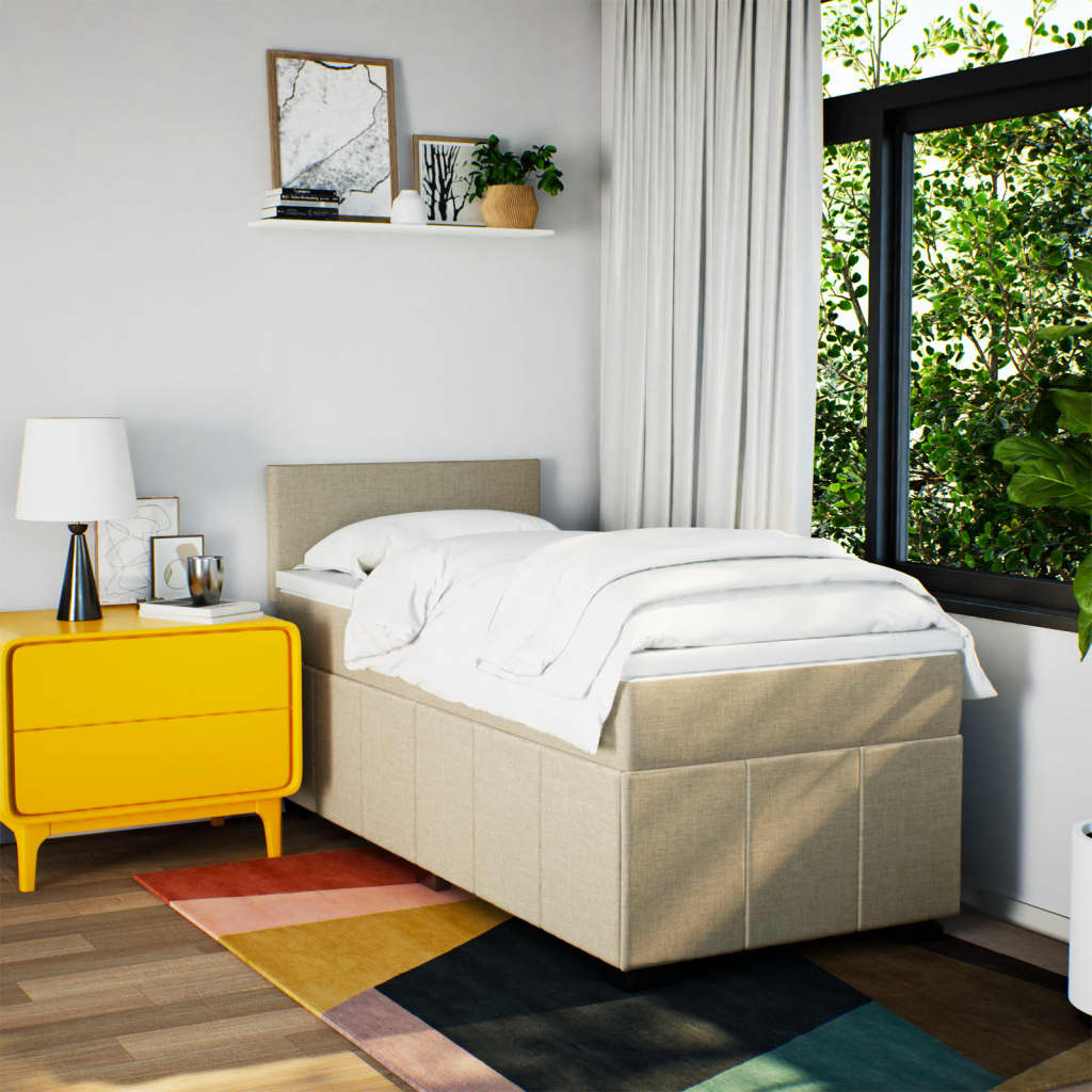 Box Spring Postel S Matrací Krémová 80 X 200 Cm Textil