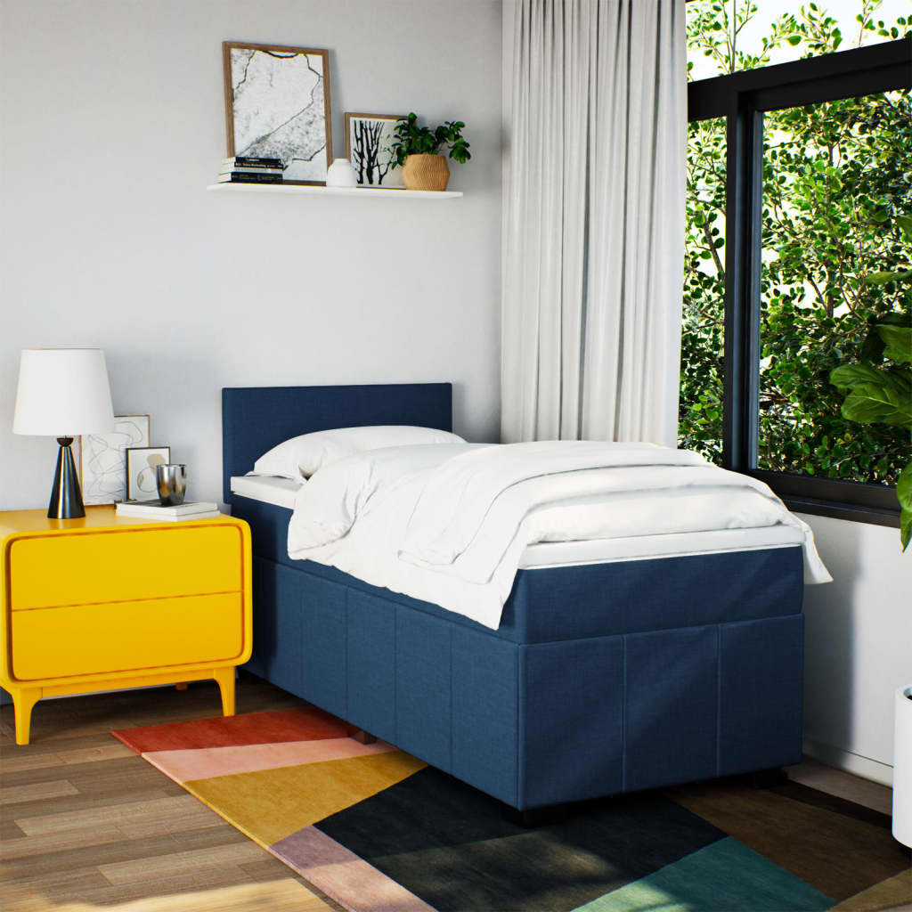 Box Spring Postel S Matrací Modrá 80X200 Cm Textil