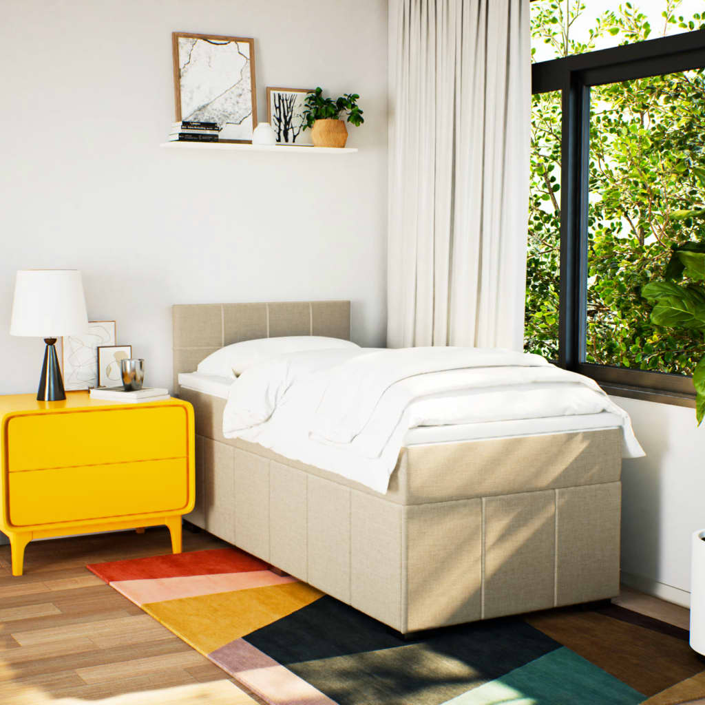 Box Spring Postel S Matrací Krémová 80 X 200 Cm Textil