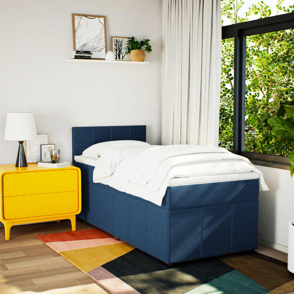 Box Spring Postel S Matrací Modrá 80X200 Cm Textil
