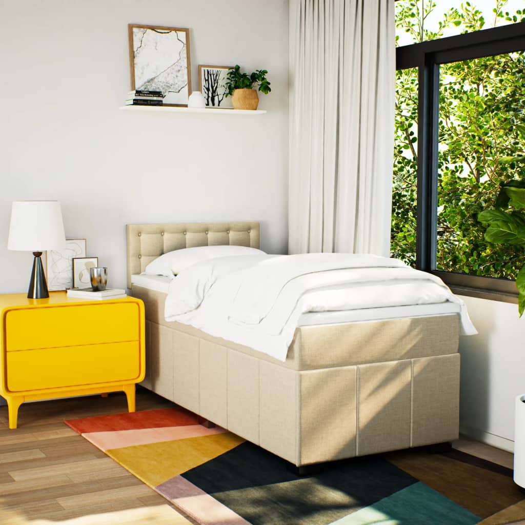 Box Spring Postel S Matrací Krémová 80 X 200 Cm Textil