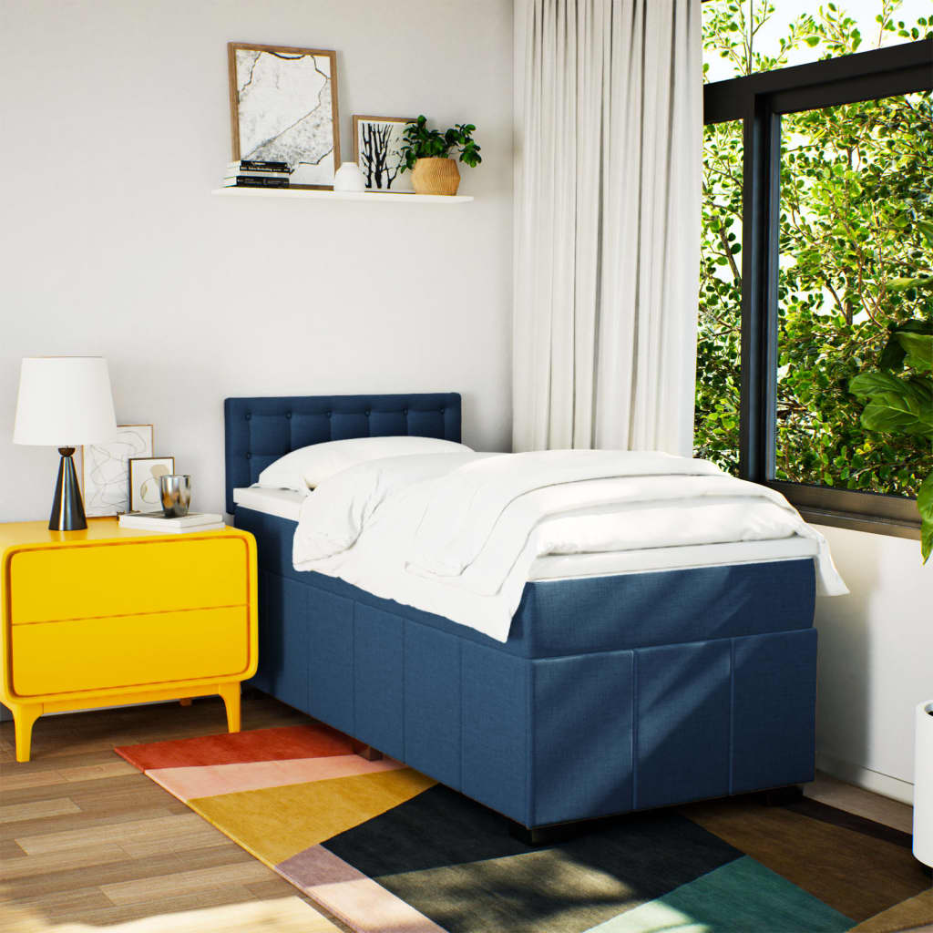 Box Spring Postel S Matrací Modrá 80X200 Cm Textil