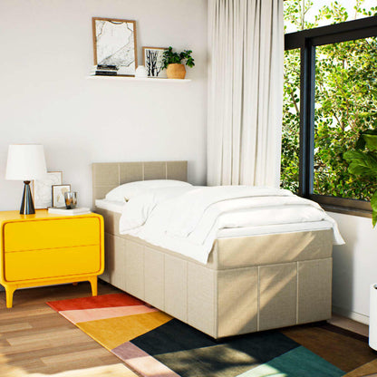 Box Spring Postel S Matrací Krémová 90X200 Cm Textil