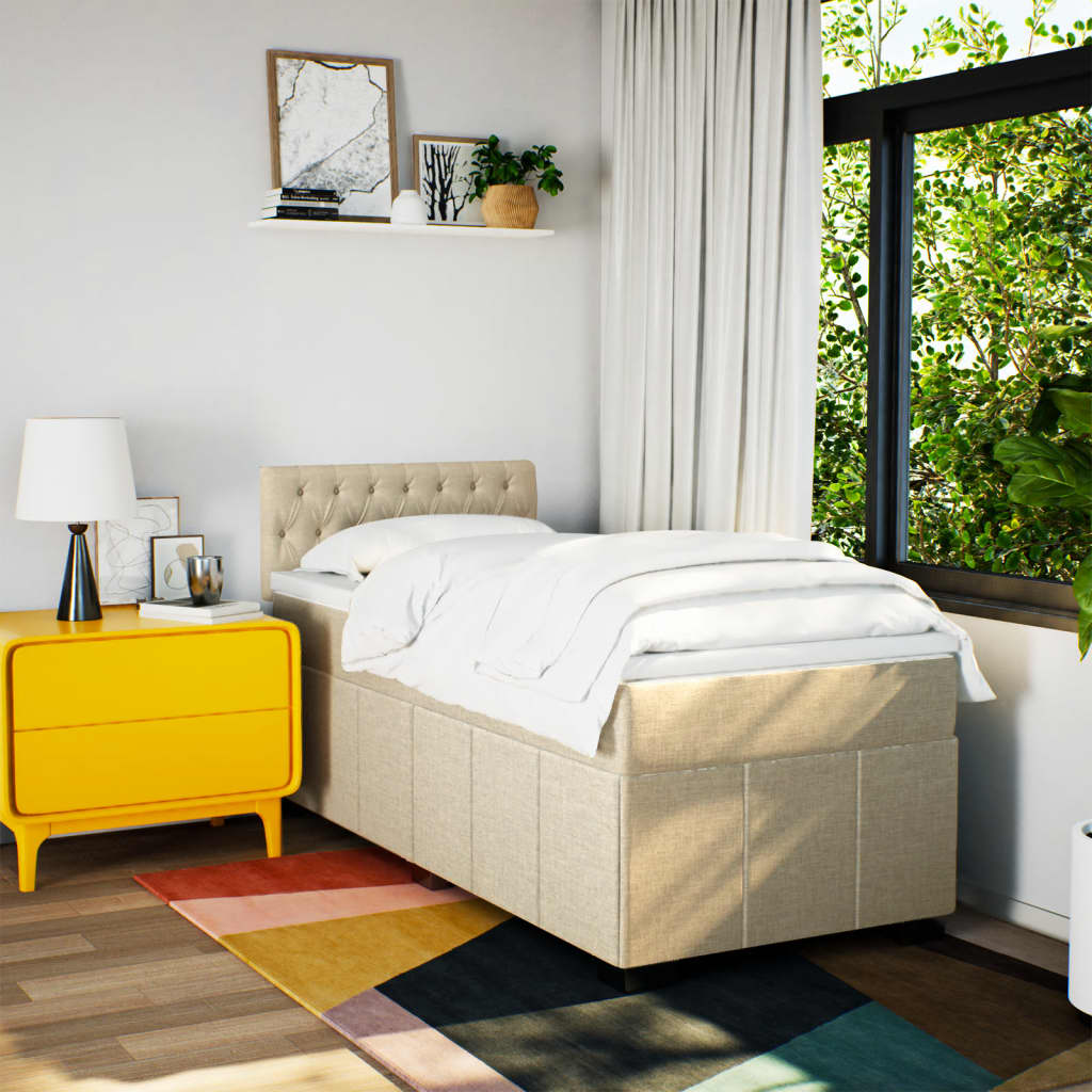 Box Spring Postel S Matrací Krémová 90X200 Cm Textil