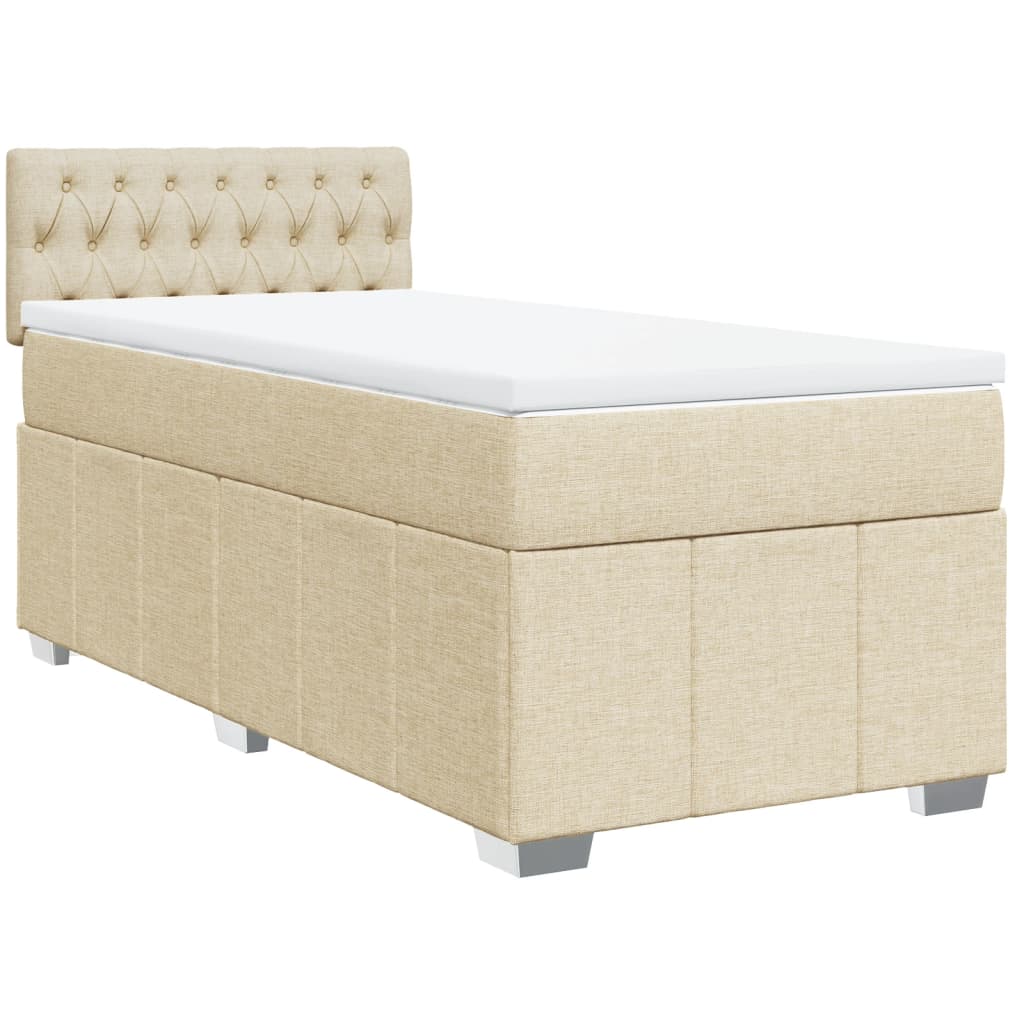 Box Spring Postel S Matrací Krémová 100 X 200 Cm Textil