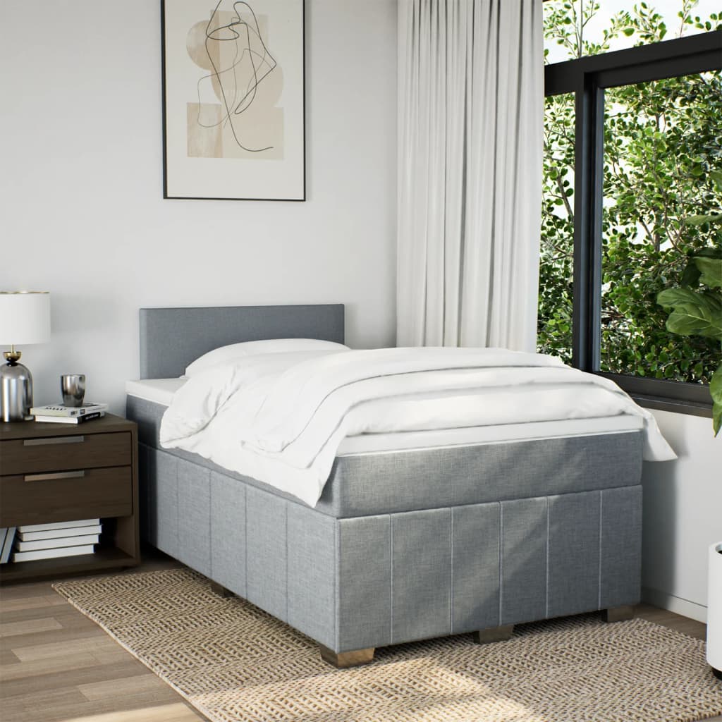 Box Spring Postel S Matrací Textil Světle Šedá