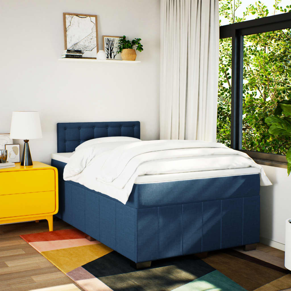 Box Spring Postel S Matrací Černá Textil Modrá