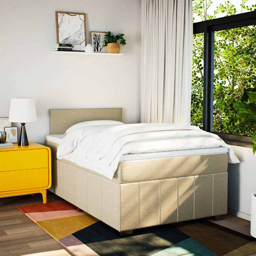 Box Spring Postel S Matrací Krémová 120X200 Cm Textil
