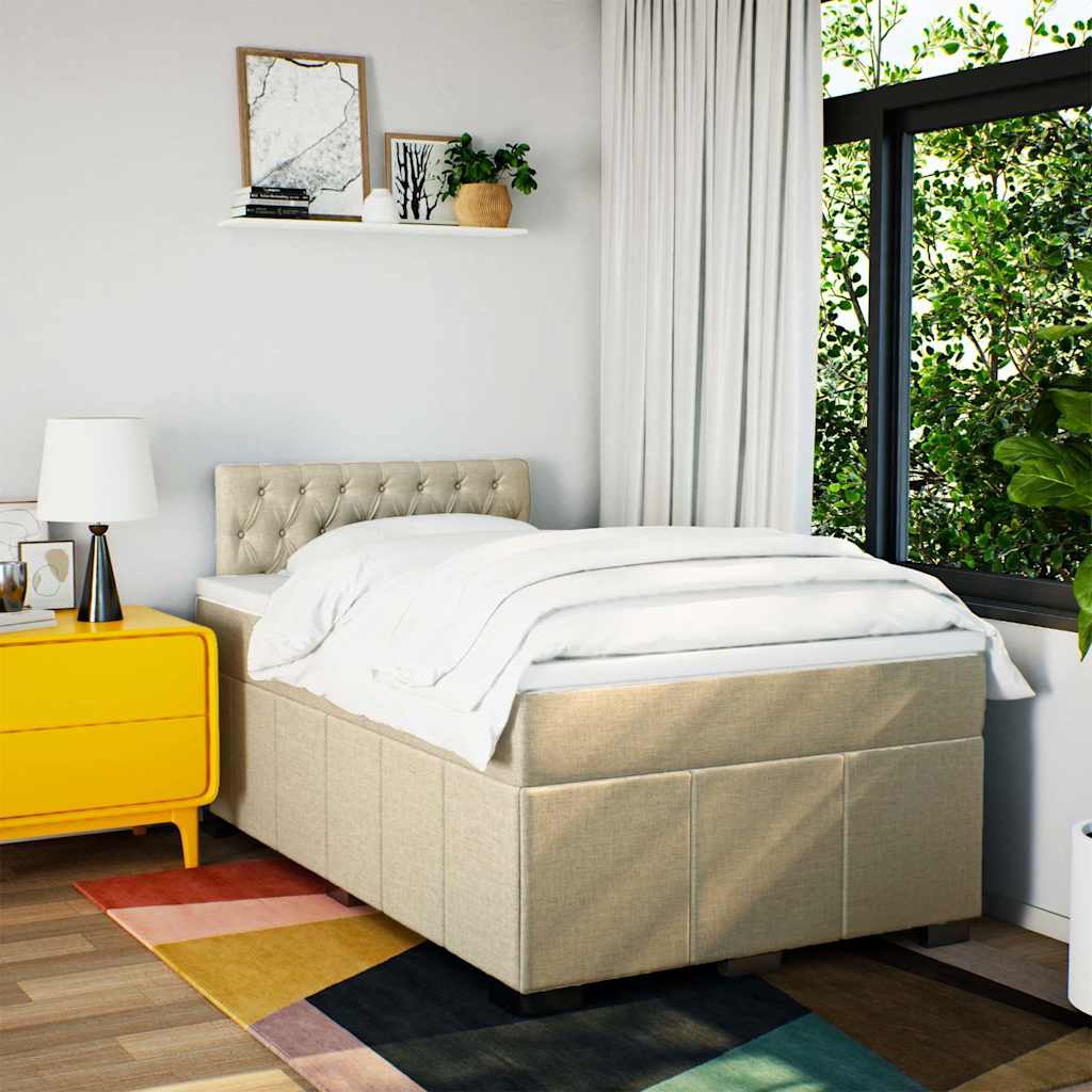 Box Spring Postel S Matrací Krémová 120X200 Cm Textil