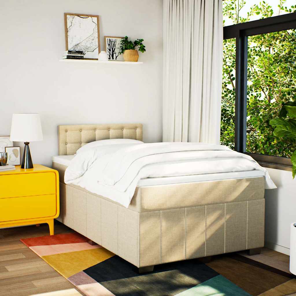 Box Spring Postel S Matrací Krémová 120X200 Cm Textil