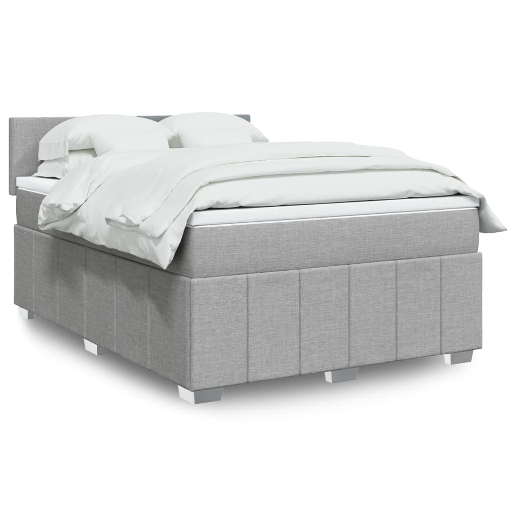 Box Spring Postel S Matrací Textil Světle Šedá