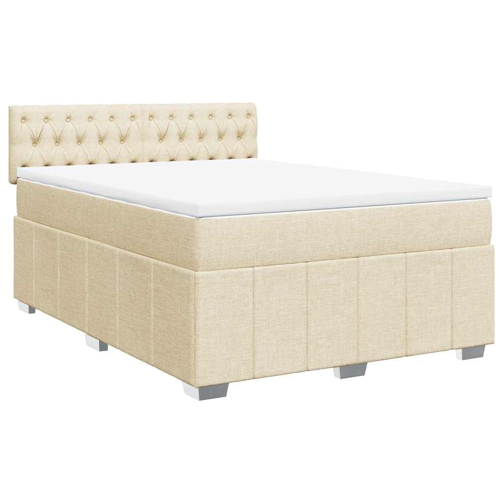 Box Spring Postel S Matrací Krémová 140X190 Cm Textil