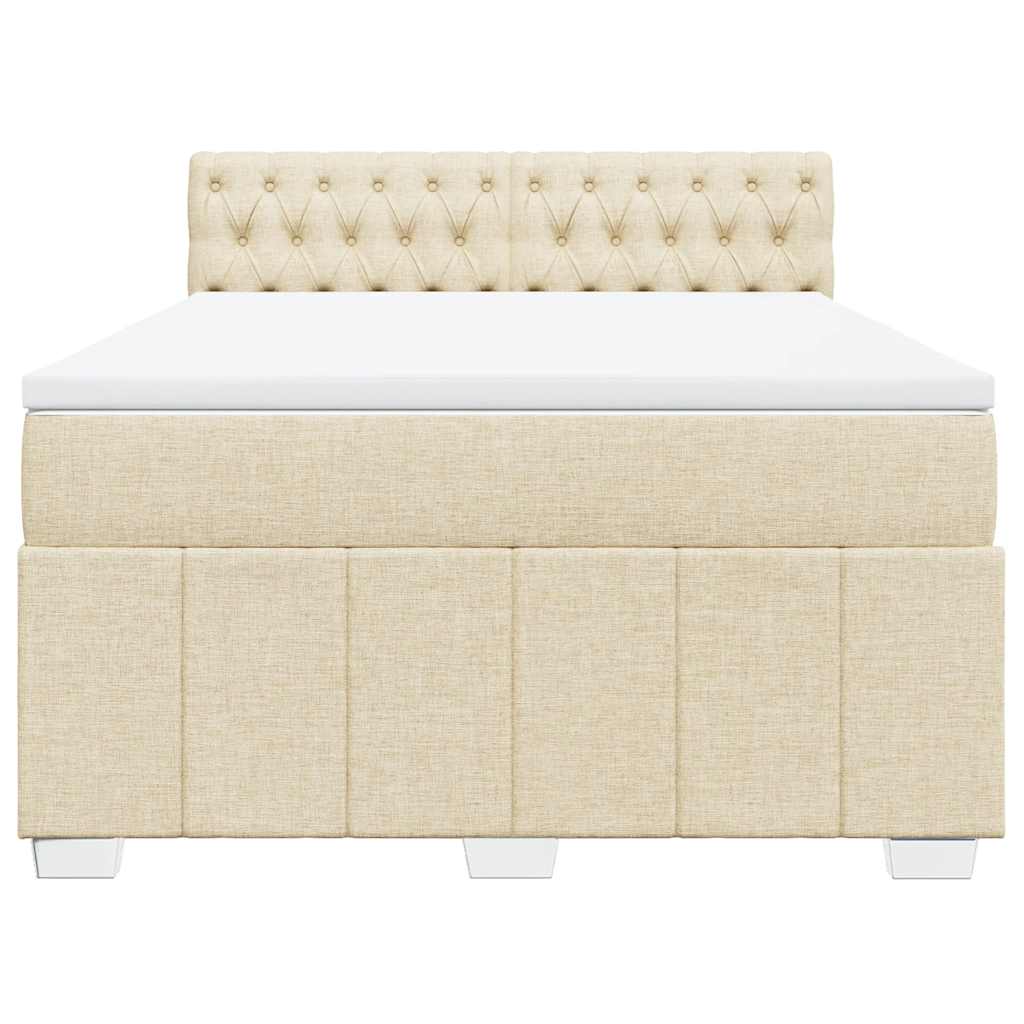 Box Spring Postel S Matrací Krémová 140X190 Cm Textil