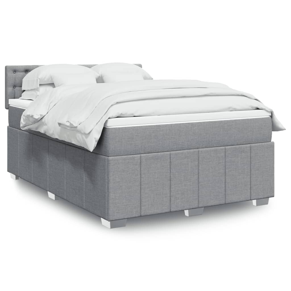 Box Spring Postel S Matrací Textil Světle Šedá