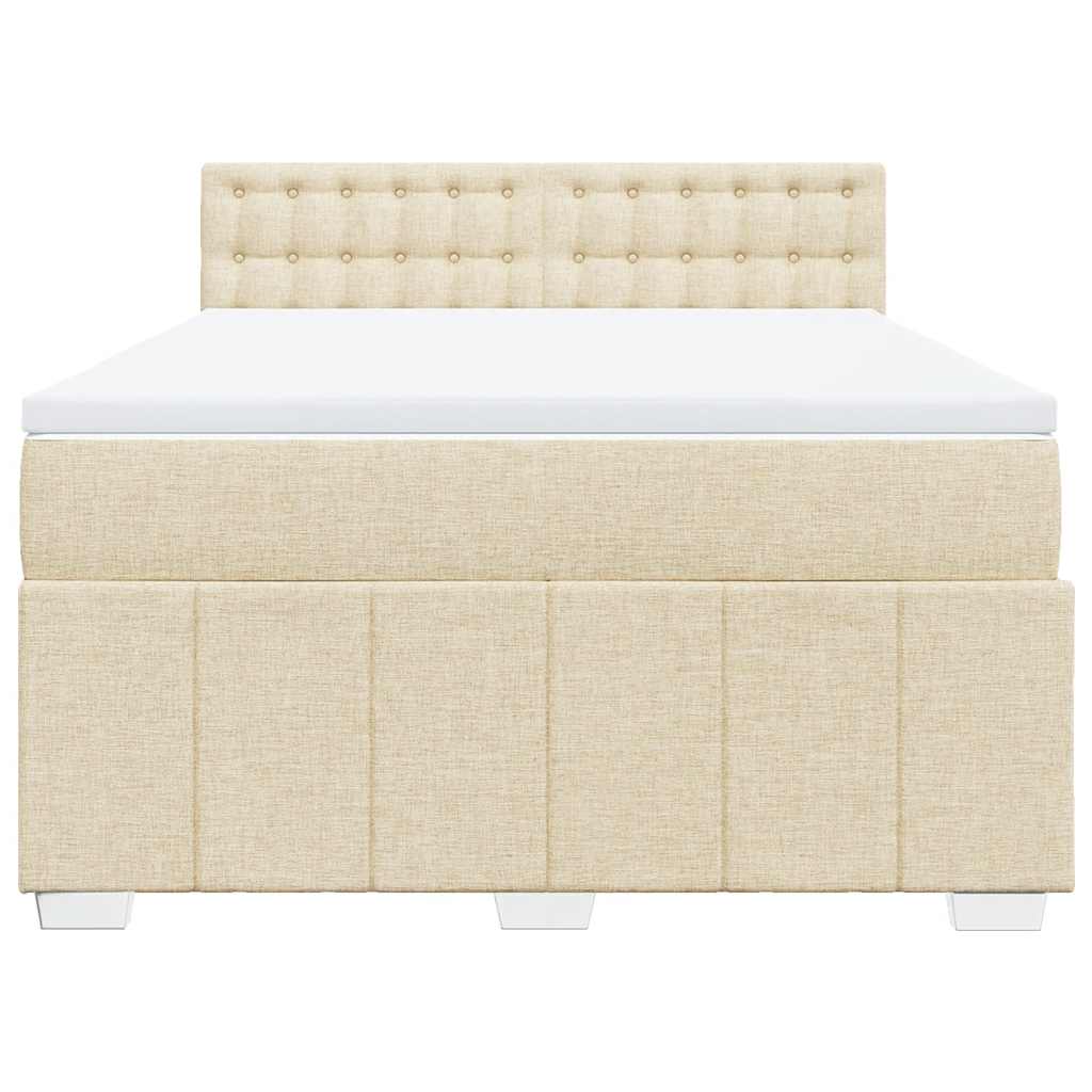 Box Spring Postel S Matrací Krémová 140X190 Cm Textil