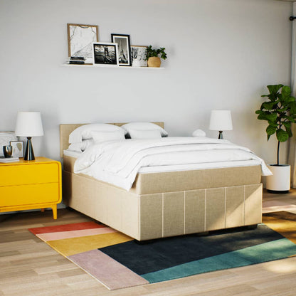 Box Spring Postel S Matrací Krémová 140X200 Cm Textil
