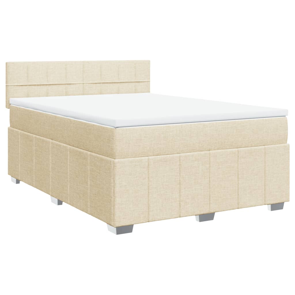 Box Spring Postel S Matrací Krémová 140X200 Cm Textil