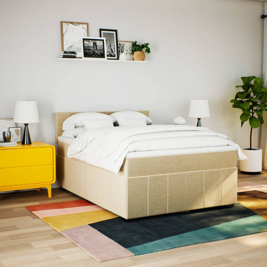 Box Spring Postel S Matrací Krémová 140X200 Cm Textil