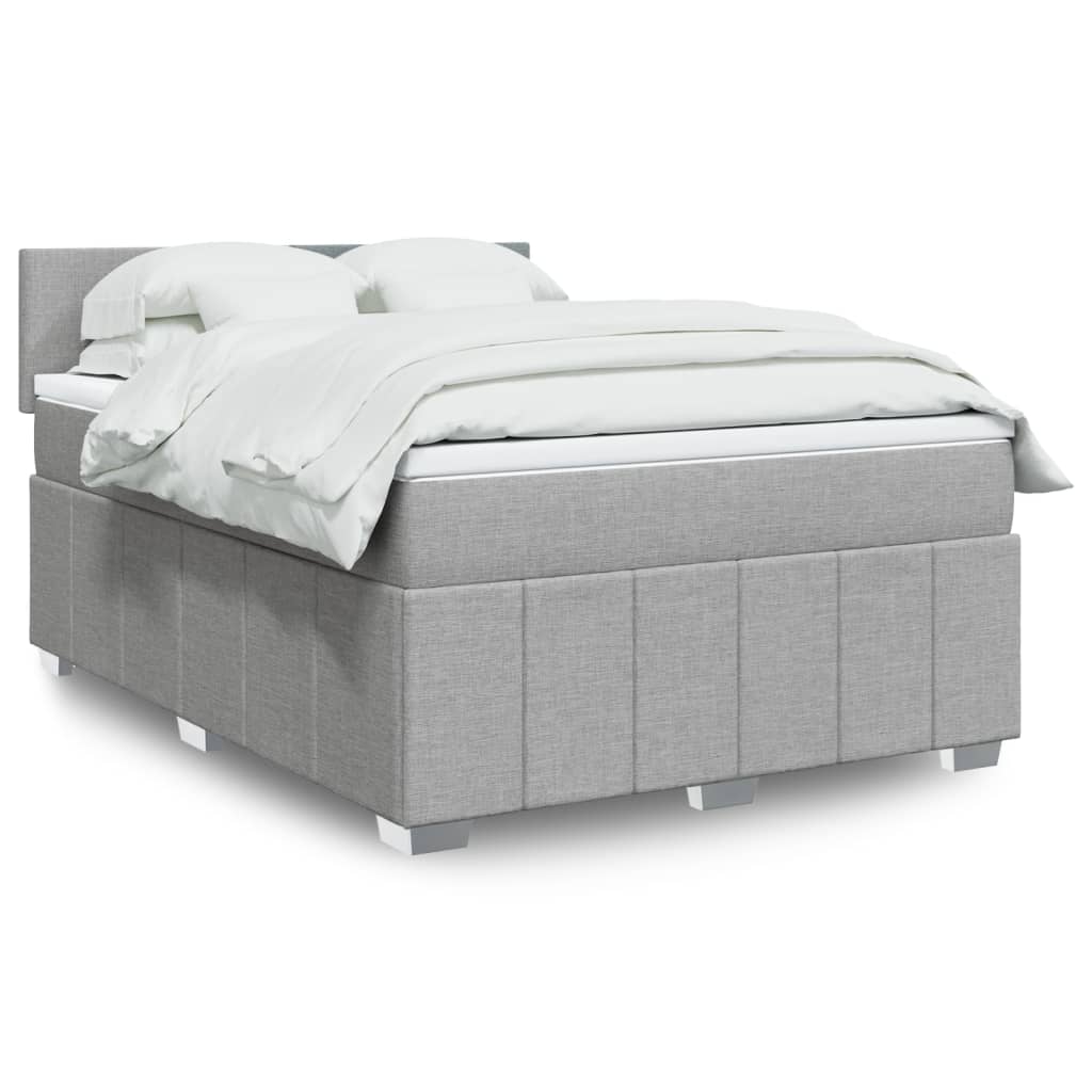 Box Spring Postel S Matrací Textil Světle Šedá