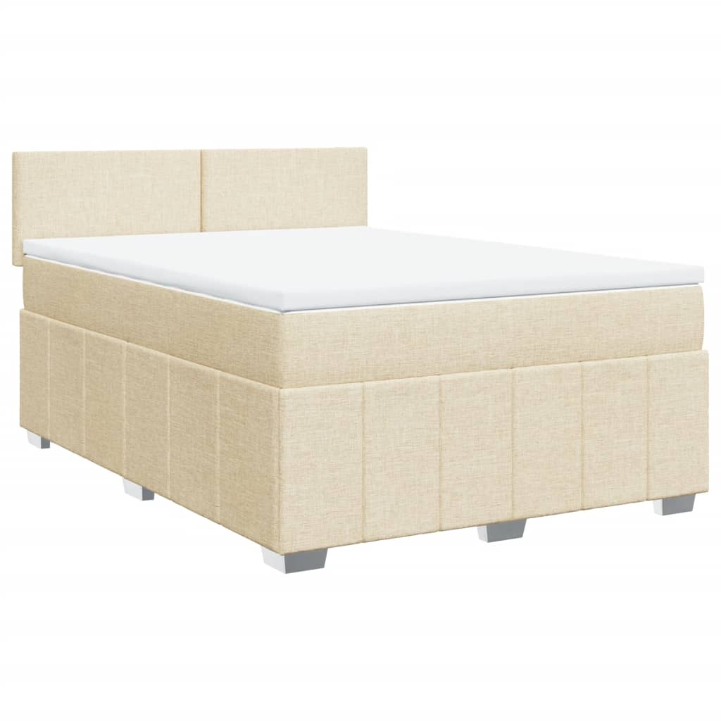 Box Spring Postel S Matrací Krémová 160X200 Cm Textil