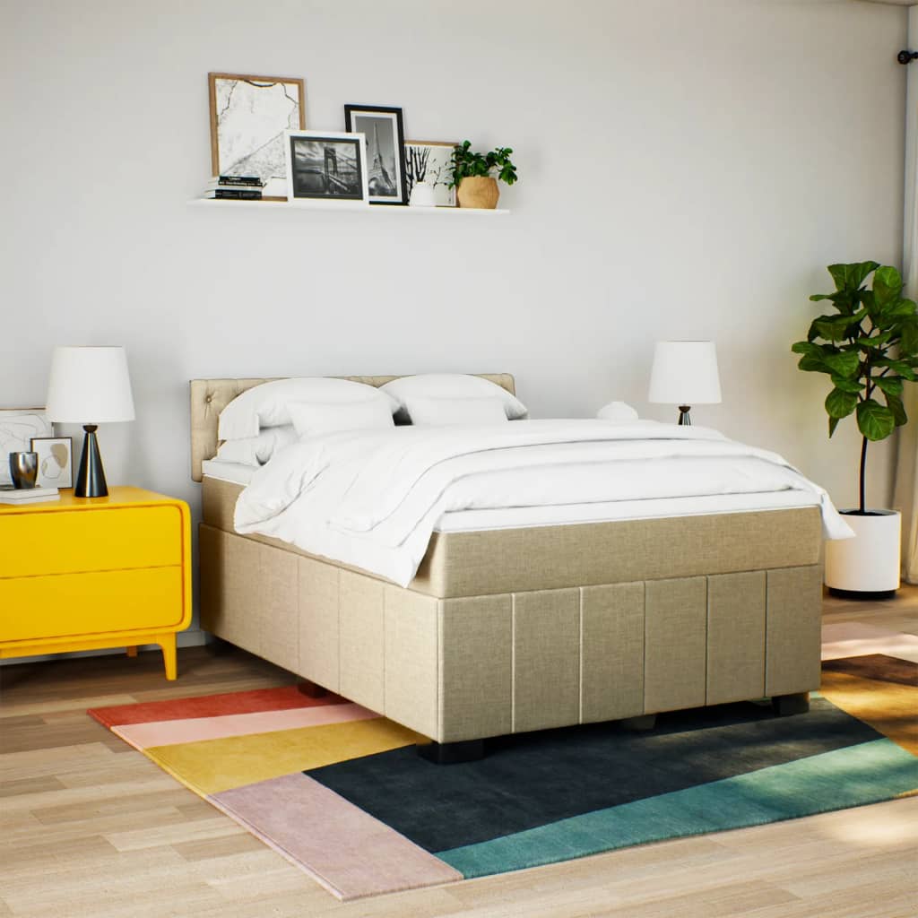 Box Spring Postel S Matrací Krémová 160X200 Cm Textil
