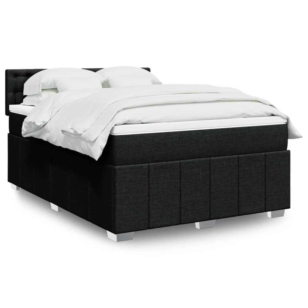 Box Spring Postel S Matrací Černá Textil Černá