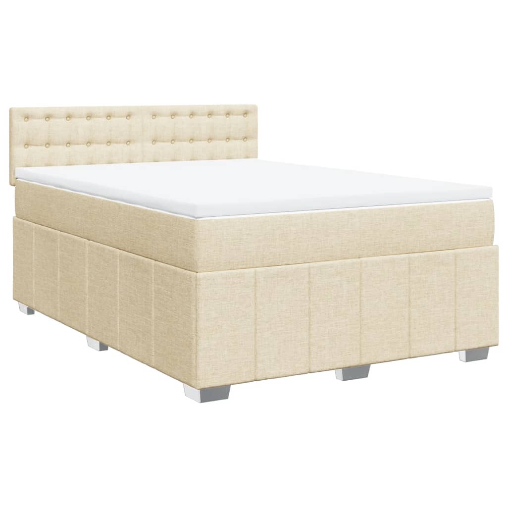 Box Spring Postel S Matrací Krémová 160X200 Cm Textil