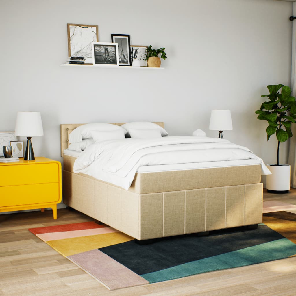 Box Spring Postel S Matrací Krémová 160X200 Cm Textil