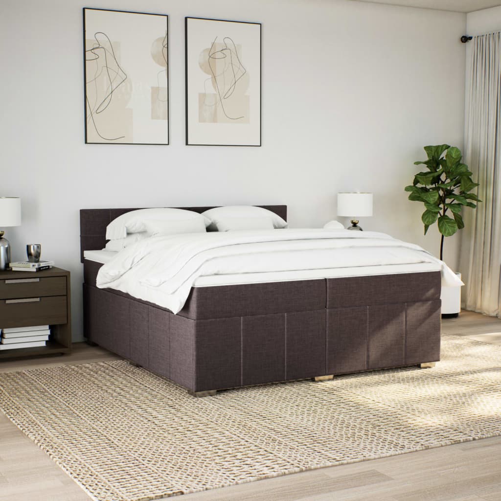 Box Spring Postel S Matrací Tmavě Hnědá 200X200 Cm Textil