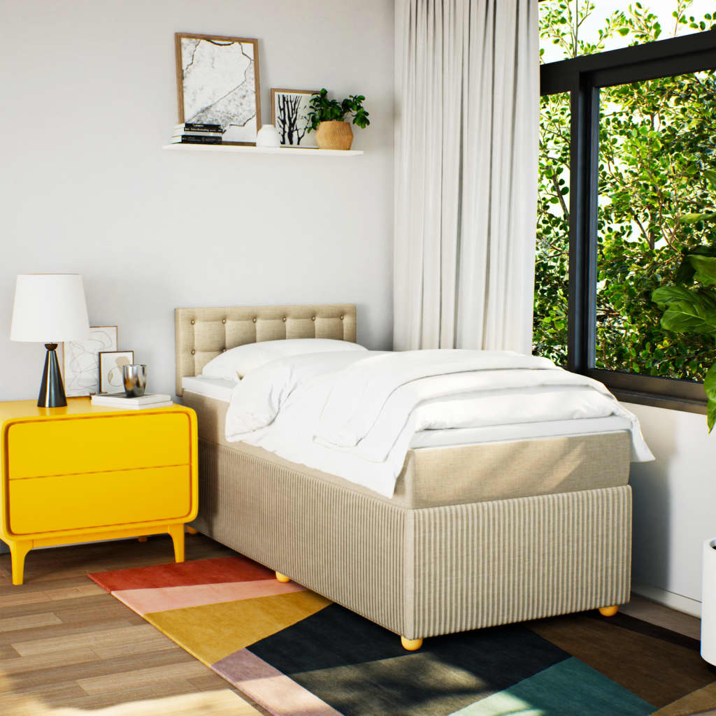 Box Spring Postel S Matrací Textil Krémová