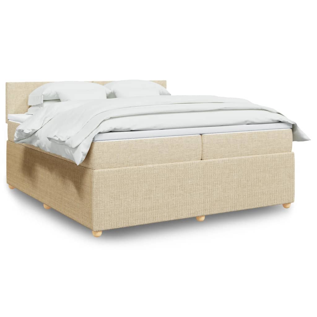 Box Spring Postel S Matrací Textil Krémová