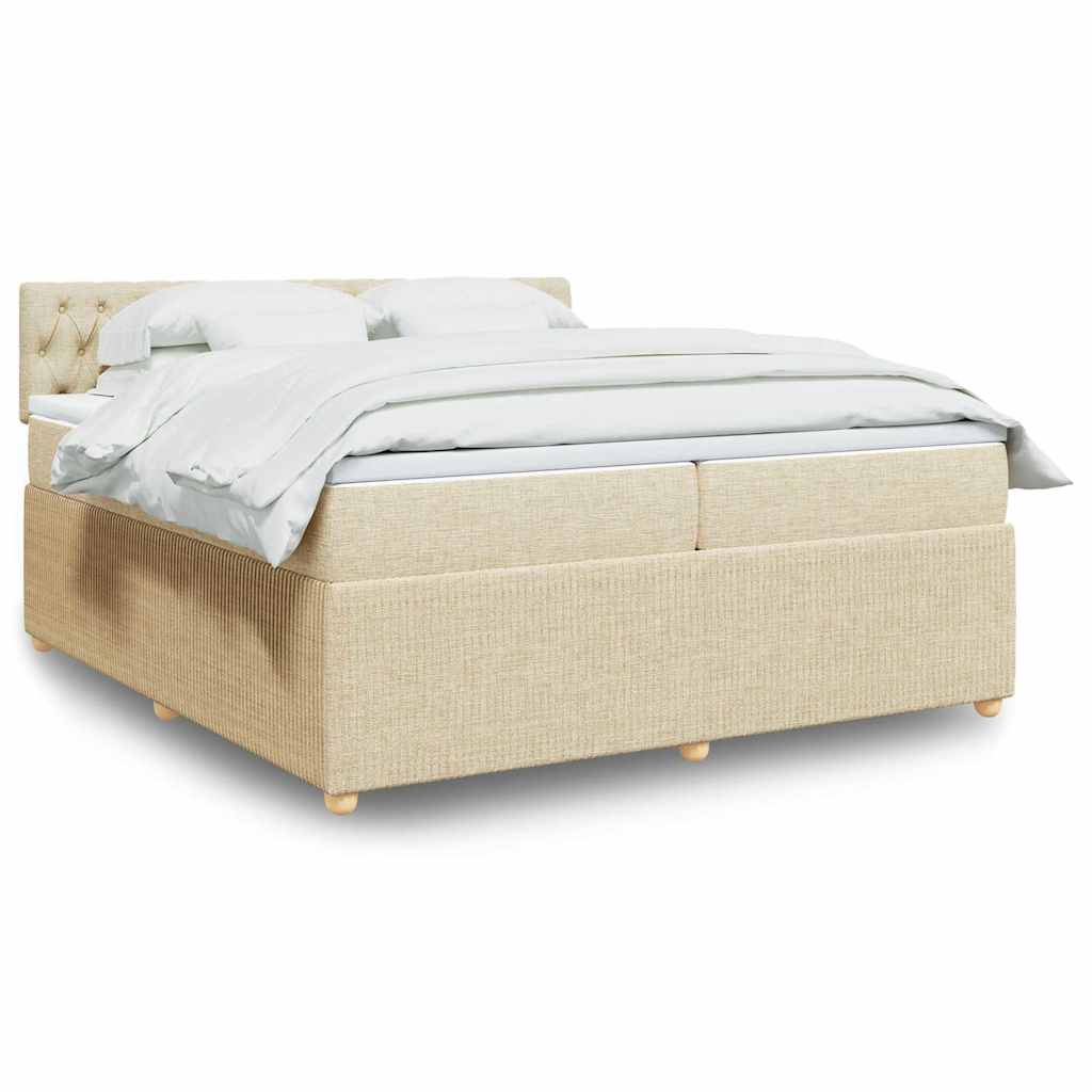 Box Spring Postel S Matrací Textil Krémová