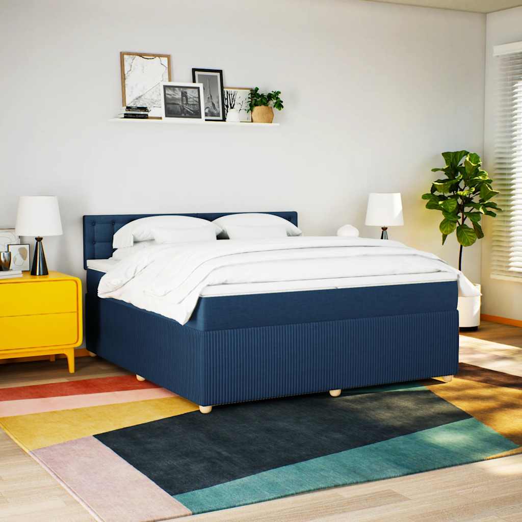 Box Spring Postel S Matrací Modrá 200X200 Cm Textil