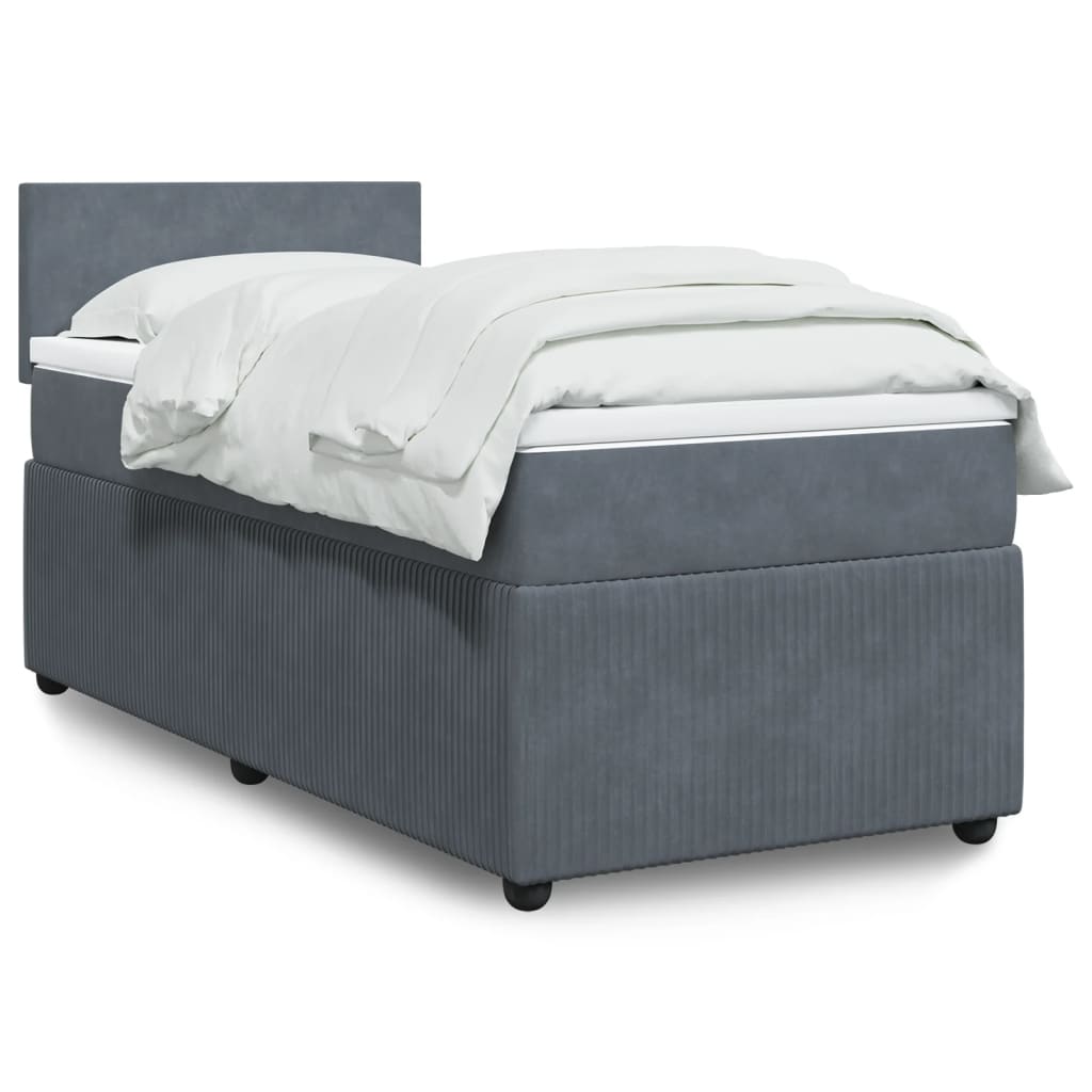 Box Spring Postel S Matrací Samet Tmavě Šedá