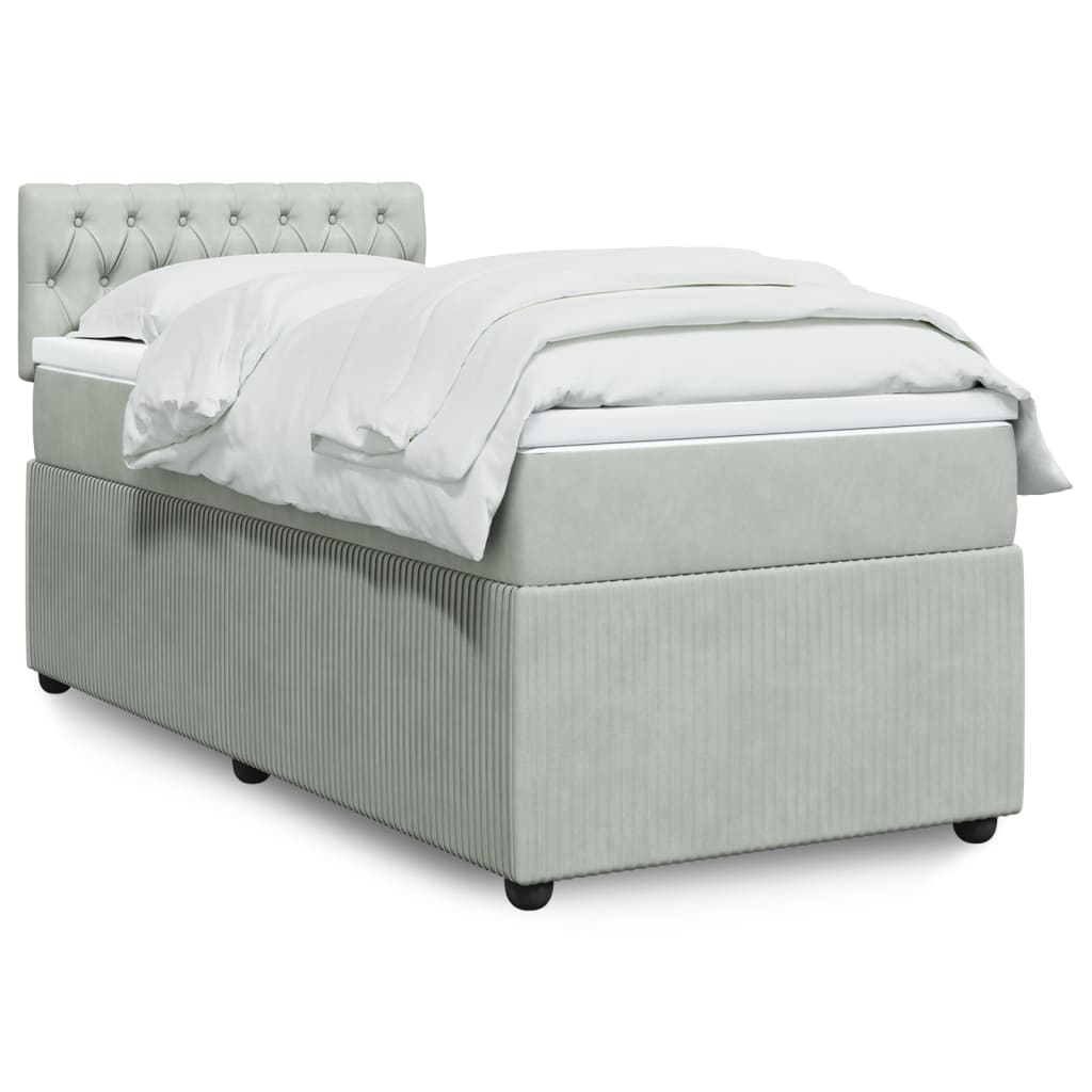 Box Spring Postel S Matrací Samet Světle Šedá