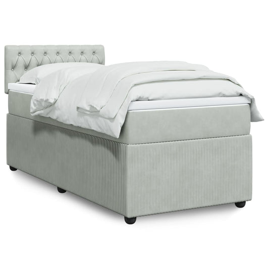 Box Spring Postel S Matrací Samet Světle Šedá